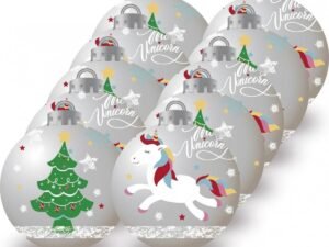Unicorno Palline Albero Natale 6 Cm Pack 10 Argento