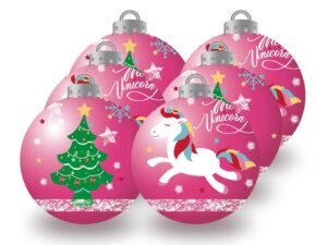 Unicorno Palline Albero Natale 8 Cm Pack 6 Disney Rosa