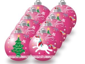 Unicorno Palline Albero Natale 6 Cm Pack 10 Rosa