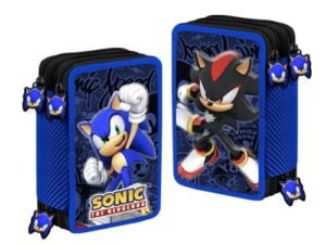 Sonic Astuccio Triplo 3 Zip Scuola 2022 2023 Completo Di Colori