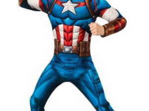 Capitan America Costume Carnevale Deluxe Con Muscoli Fancy Dress