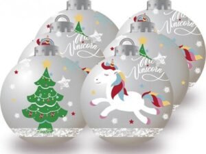 Unicorno Palline Albero Natale 8 Cm Pack 6 Argento