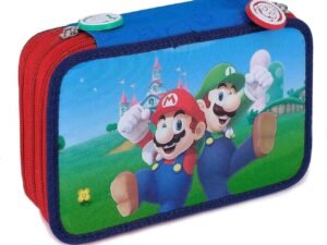 Astuccio Scuola Super Mario Triplo 3 Piani Zip Con Colori Giotto