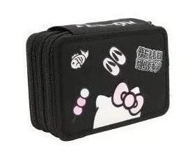 Astuccio Scuola Triplo Hello Kitty Nero Pencil Case Con Colori Giotto