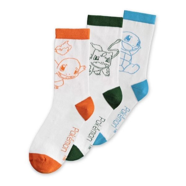 Pokemon Socks 3 Pack Charmander Bulbasaur Squirtle 39 42 Calzini