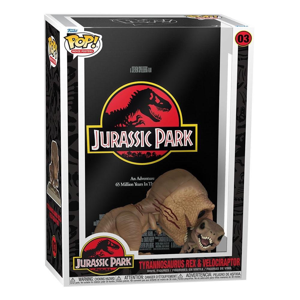 Jurassic Park Pop Movie Poster And Figure Tyrannosaurus Rex And Velociraptor 9 Cm 03