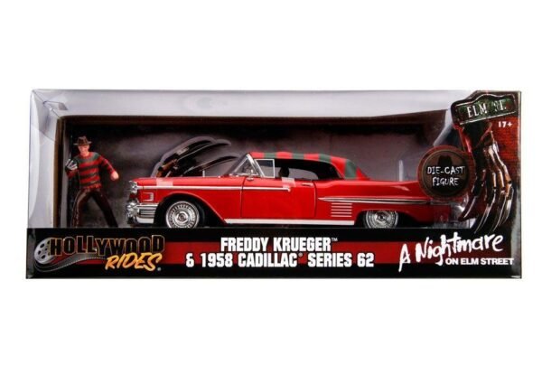 Cadillac Nightmare On Elm Street 1985 Diecast Modellino 1 24 Con Action Figure Freddy Krueger Metallo