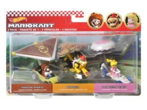 Mario Kart Hot Wheels Diecast Vehicle 3 Pack 1 64 Tanooki Mario Bowser Princess Peach