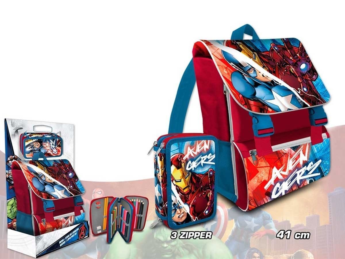 Schoolpack Avengers Zaino E Astuccio 3 Zip Elementari